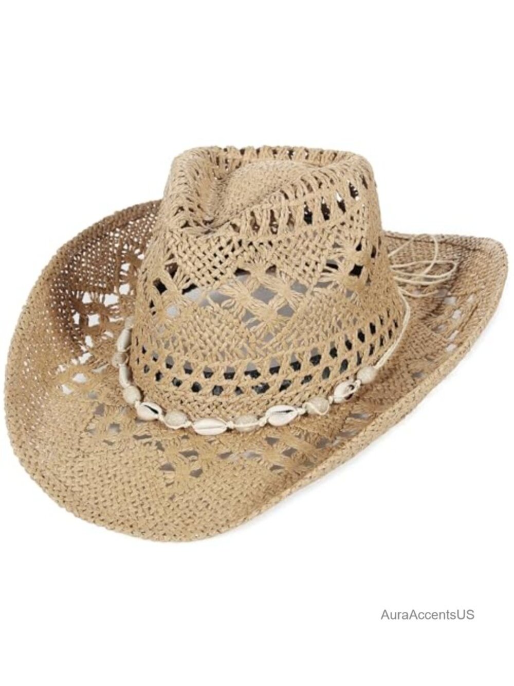 Turquoise Straw Cowboy Hat Woven Hollow Out Wide Brim Western Sun UPF50+